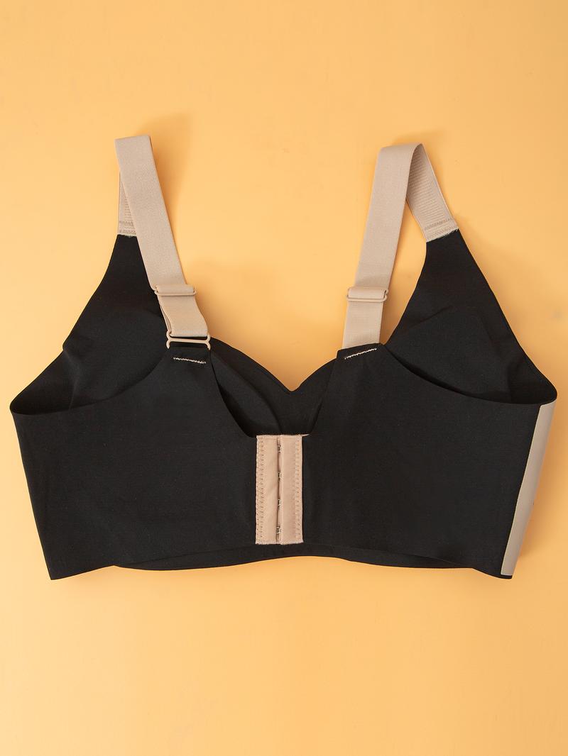 Women's Colorblock Patchwork Wireless Bra, Soft Comfortable Breathable Backless Bra, Women's Lingerie for All Seasons, Underwear for Women