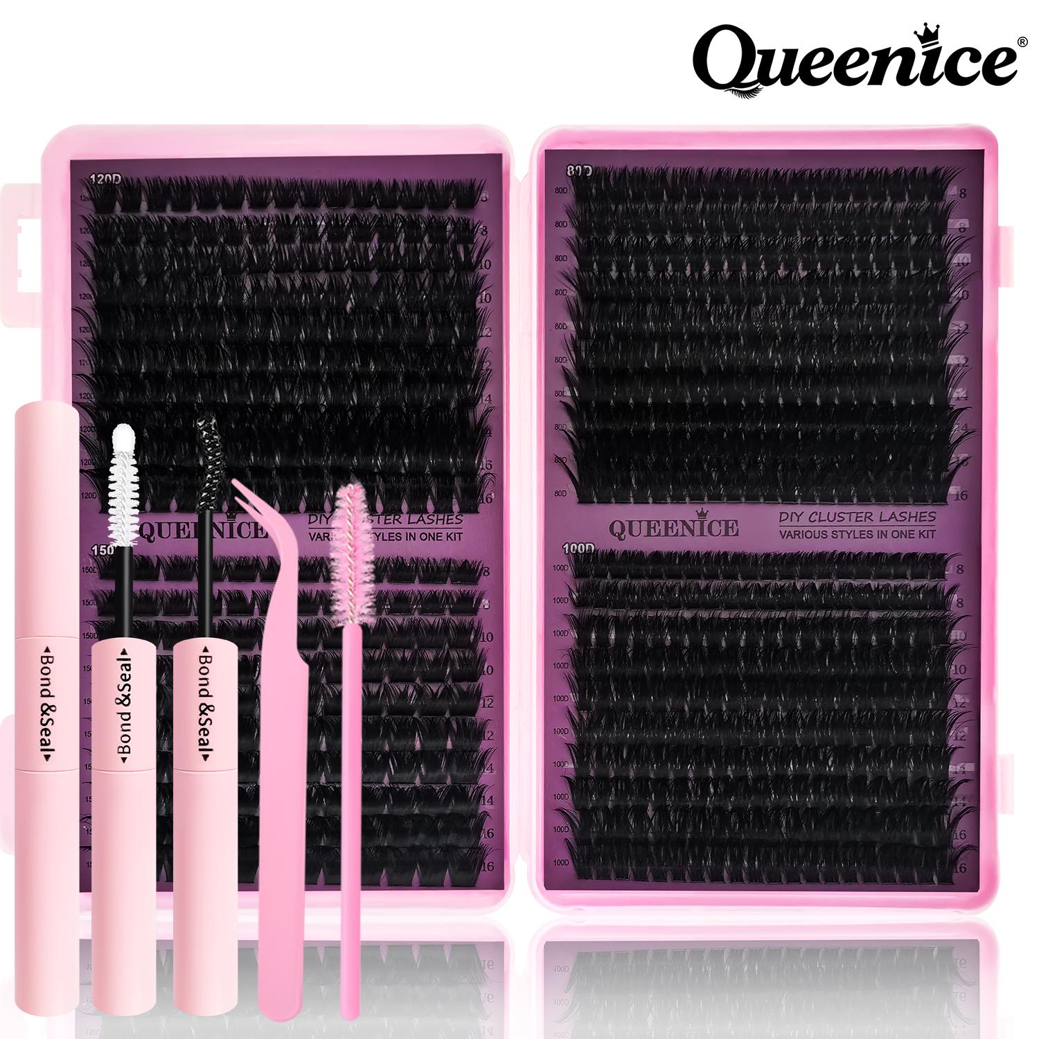 Thick Cluster Lash Extension Kit 80D/110D/150D D Curl 8-16mm Natural Fluffy Wispy Lashes Easy to Apply Sunflower Eye Makeup for Beginners Dramatic Look