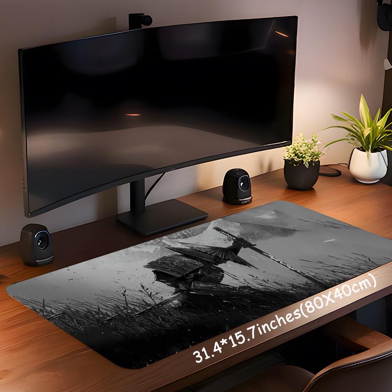 Samurai Warrior Pattern Mouse Pad, Large Gaming Mouse Pad, Aesthetic Desktop Decoration Protective Pad, Non-slip Rubber Pad for Laptop, Desktop Computer Games