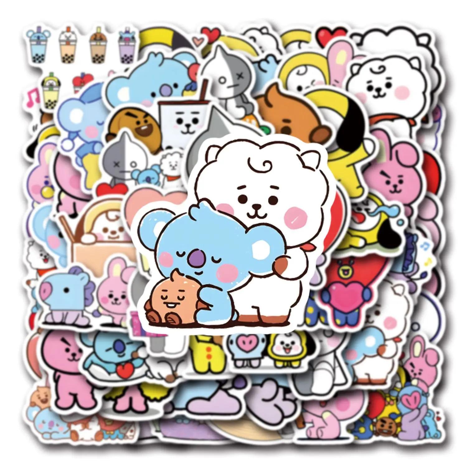 BT21 Chimmy Cooky Koya RJ Shooky Mang Stickers High Color Value Cartoon Printing Creative Handmade Ledger Decoration 50/82 Stickers
