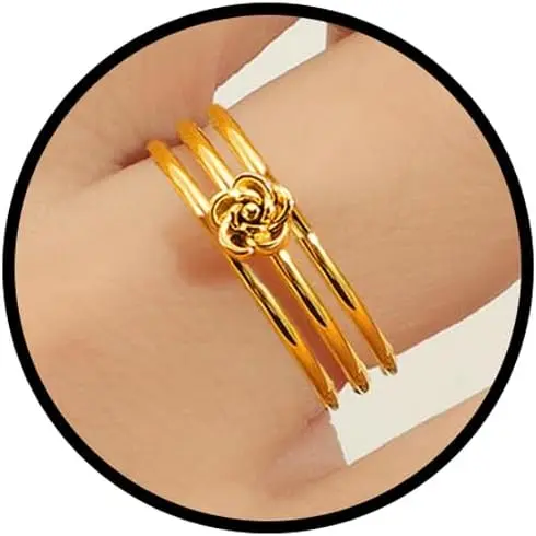 Stackable Rings For Women, 3 count 1.5mm Thin Stainless Steel Flower Thumb Ring Set Non Tarnish Minimalist Statement