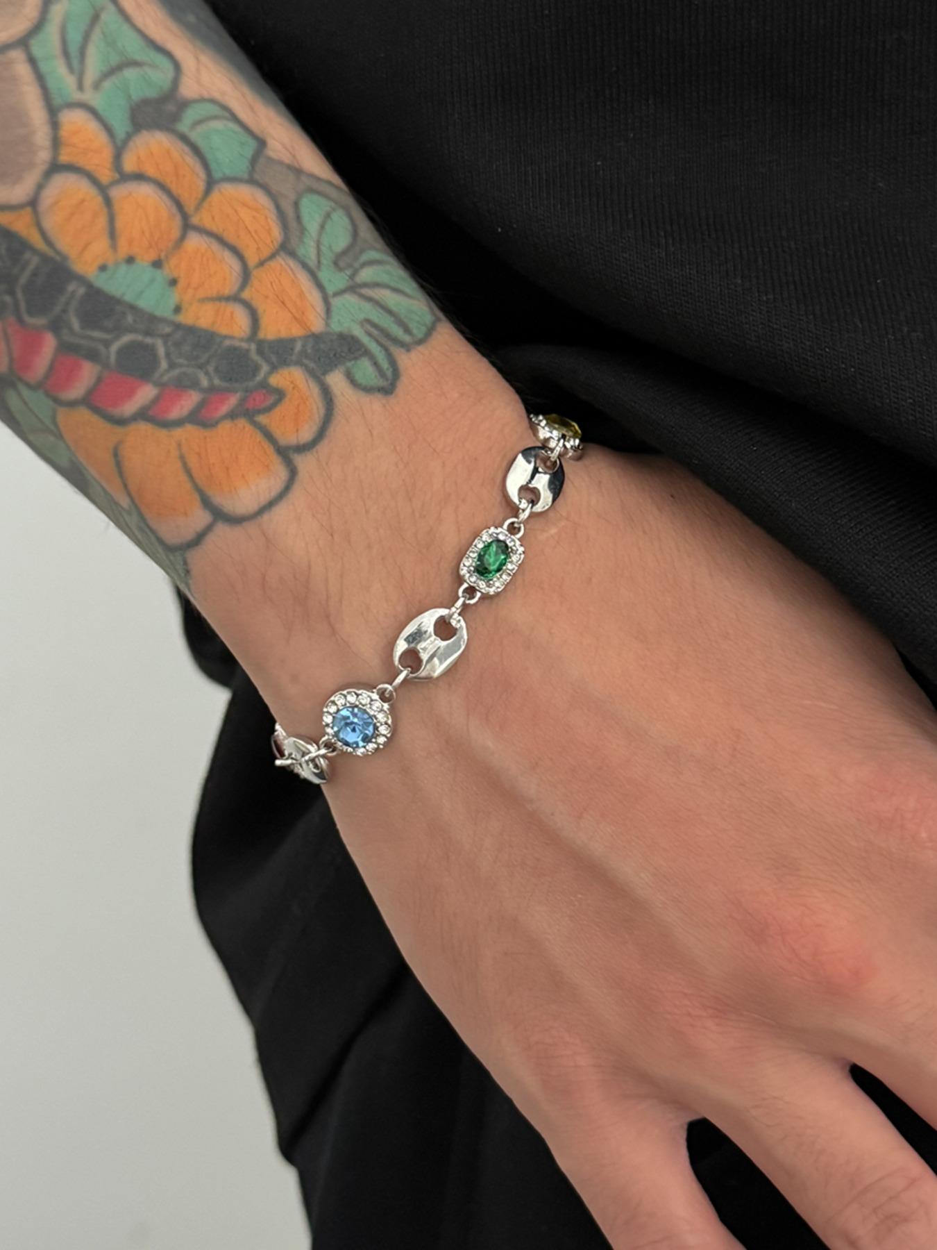 Men's Colorful Gemstone Bracelet, Rhinestone Jewelry for Daily Wear, Party & Holiday Accessories, Stylish Men's Fashion Accessory