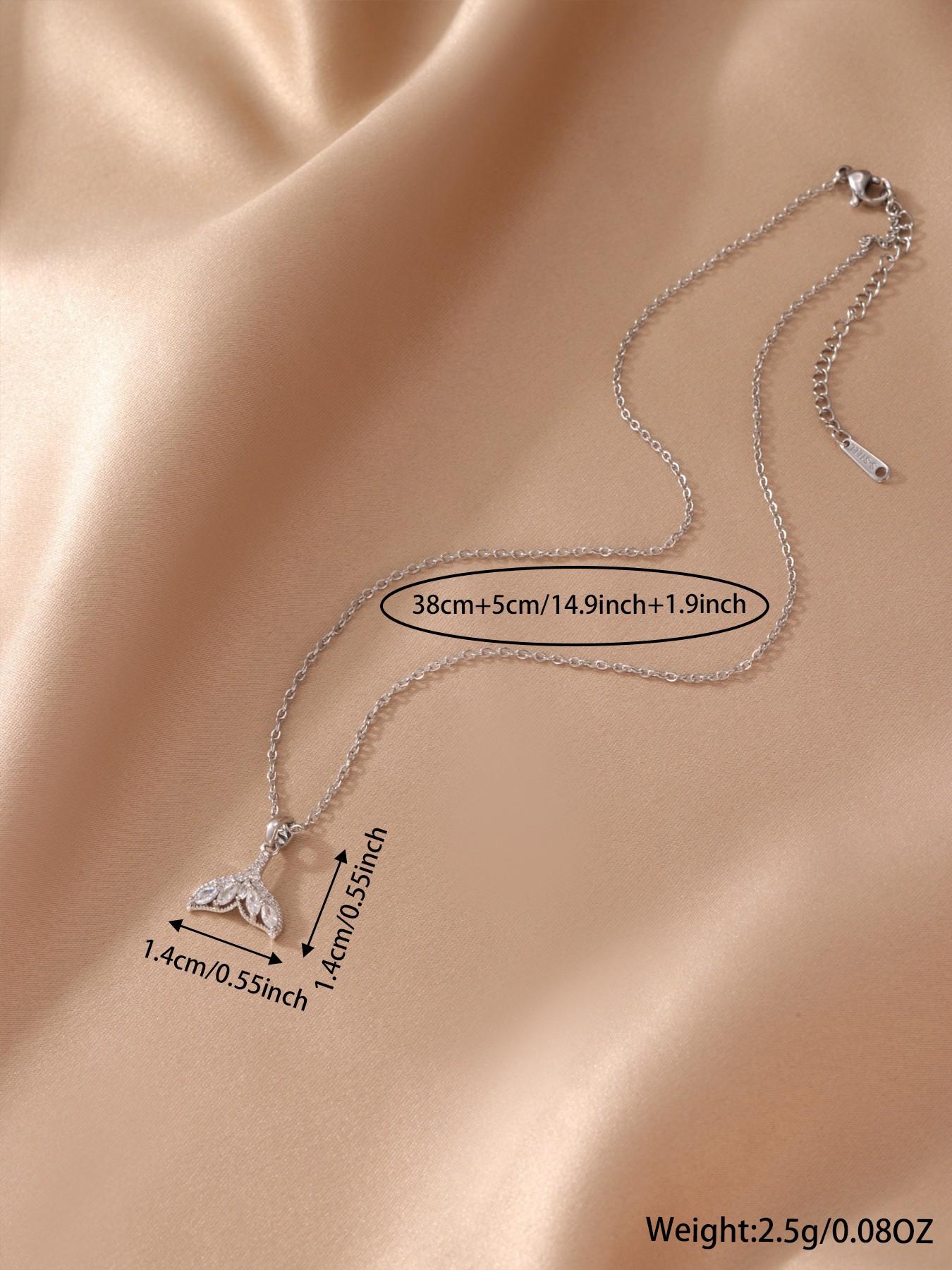 Elegant Ocean Style CZ Starfish Scallop Mermaid Tail Silver Necklace Lightweight All Season For Women Daily Wear