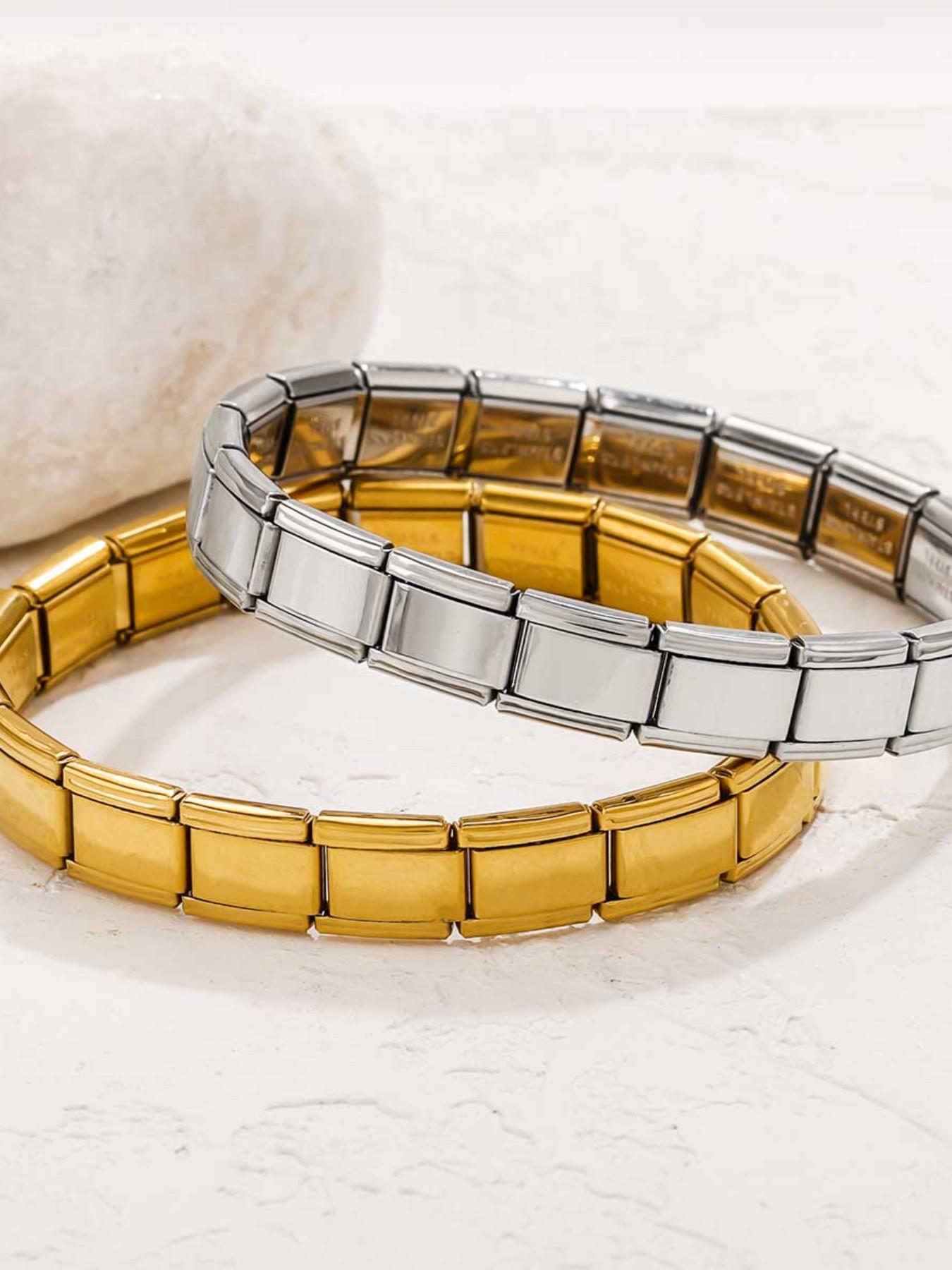 DIY 304 Stainless Steel Charm Bracelet, Modular Links with Cartoon/butterfly/heart Stickers, Customizable Women's Bracelet, Hypoallergenic & Fade-Resistant