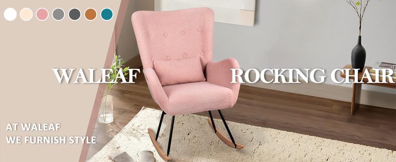 PUKAMI Rocking Chair Nursery Rocker Teddy Upholstered Rocking Chair Indoor with High Backrest Rocking Accent Chair, Padded Seat Nursing Chair with Headrest Comfy Chair for Bed Room