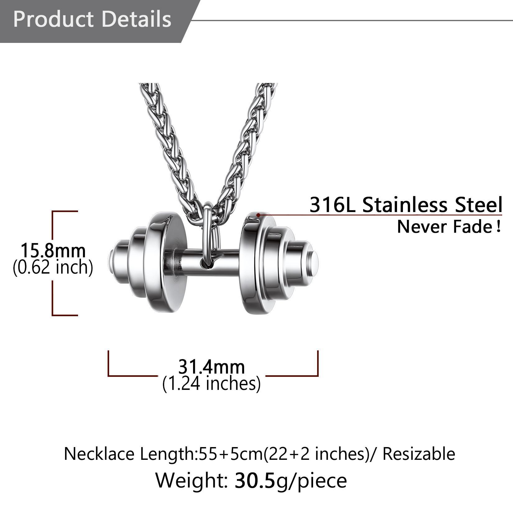 U7 Men Women Fitness Barbell Necklace Sport Jewelry Dumbbell Pendant Chain Necklace
