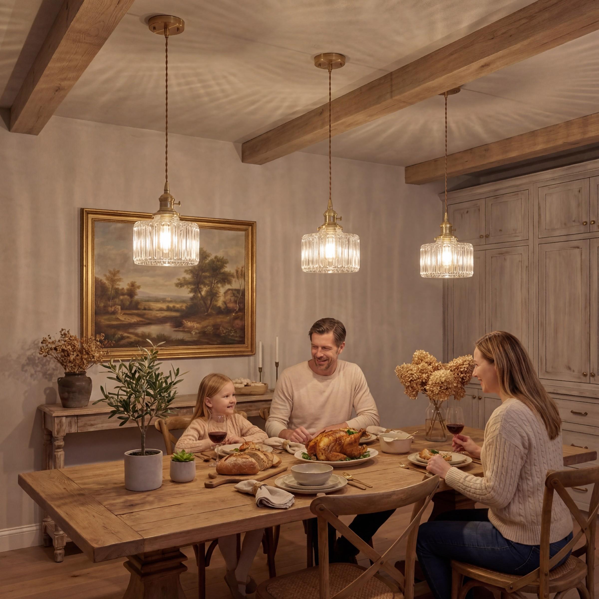 1pc Crystal Chandelier, Modern Adjustable Height Hanging Bedside Lamp, Farmhouse Glass Shade, Suitable for Dining Room Bedroom Kitchen Bar(E27x1 Base, Not Included)