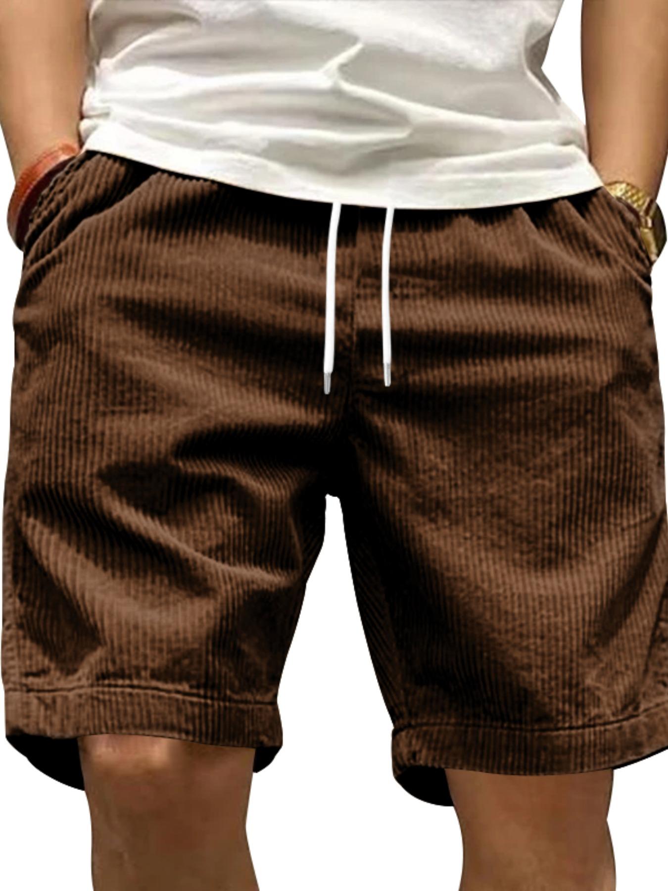 Men's Solid Pocket Corduroy Shorts, Loose Casual Comfy Breathable Shorts for Summer, Men's Bottoms for Daily Wear