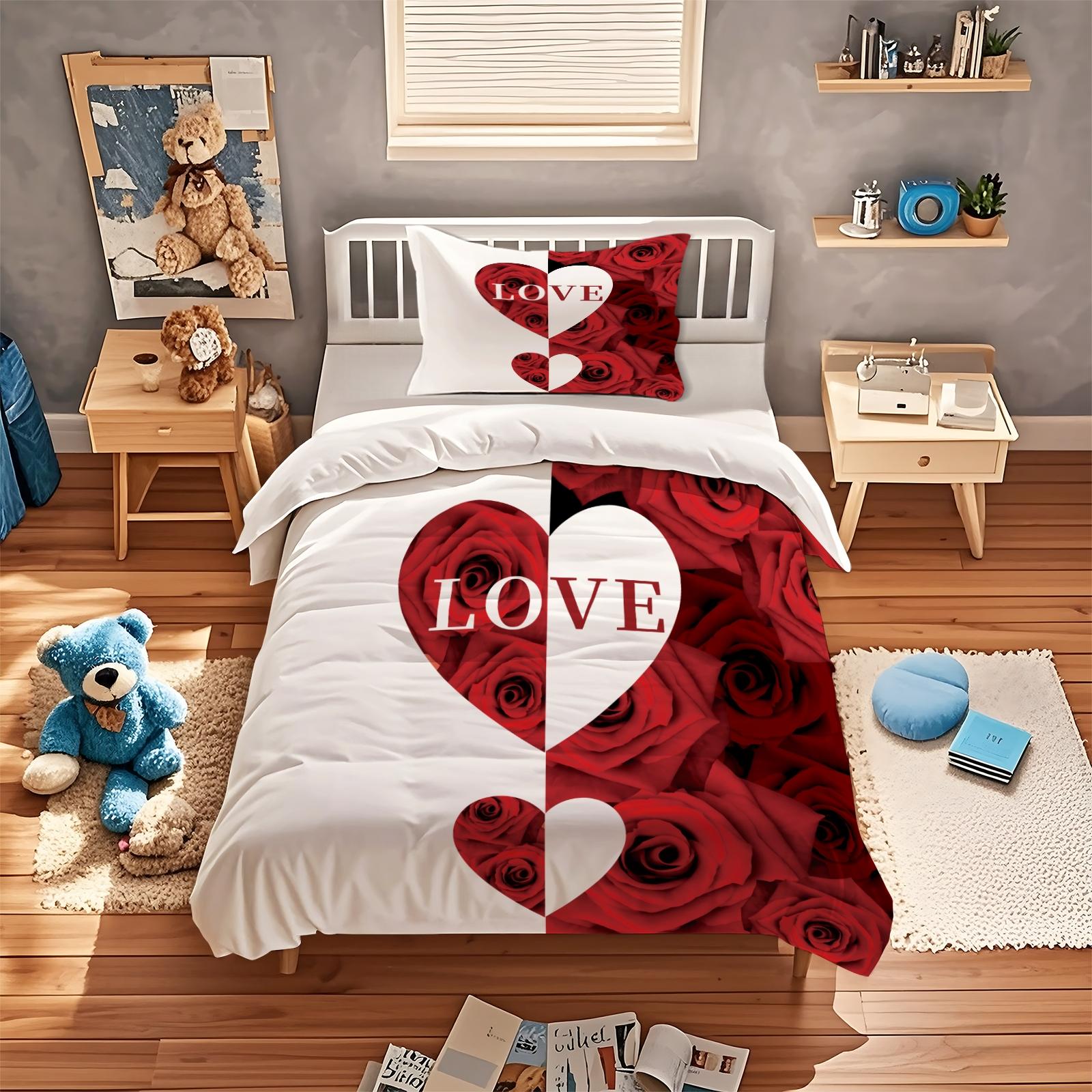 Soft Durable with Letter Rose Pattern, Includes 1 Fitted Sheet and 1 or 2 Pillowcases, Perfect Gift for Teens & Adults, Bedroom Bedding Set