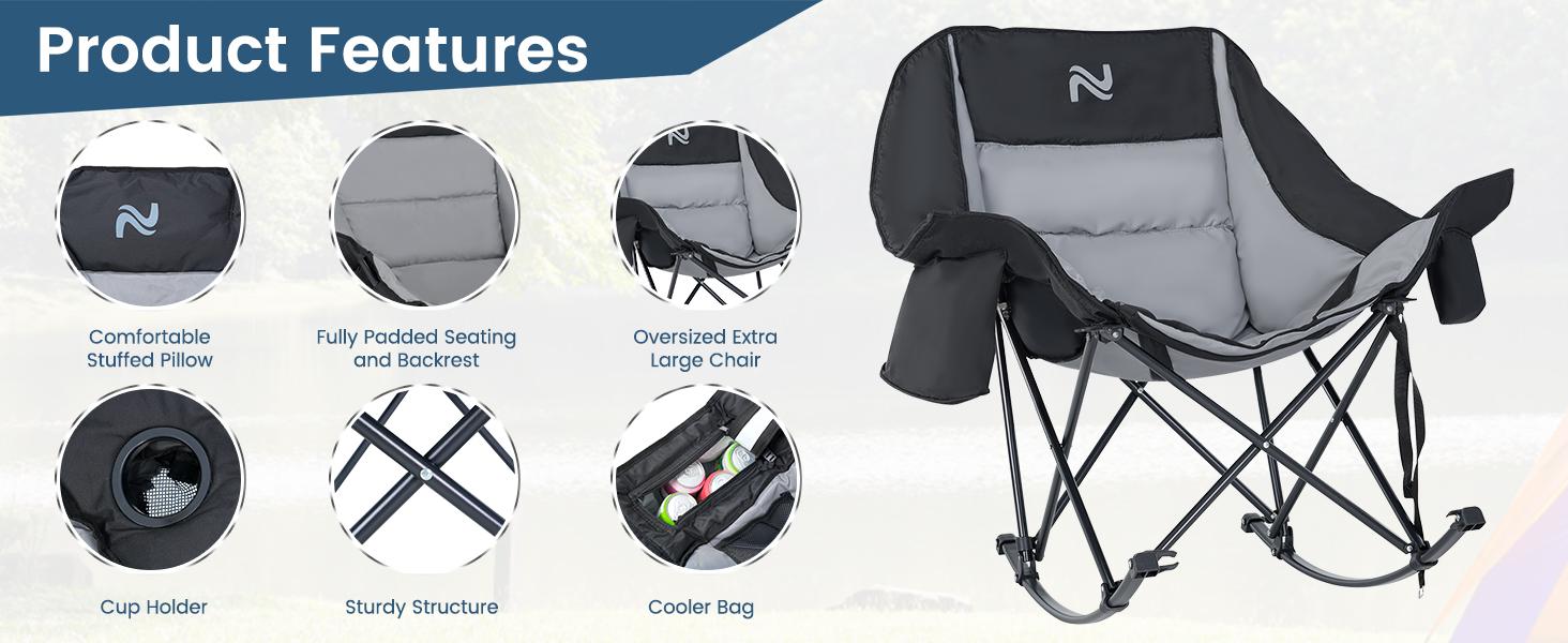 ABORON Rocking Camping Chair,XXL Oversized Folding Fully Padded Outdoor Lawn Chair with Side Pocket,Portable Recliner for Patio, Backyard, Supports 400 lbs ABORON Rocking Camping Chair,XXL Oversized Folding Fully Padded Outdoor Lawn Chair with Side Pocket,Portable Recliner for Patio, Backyard, Supports 400 lbs