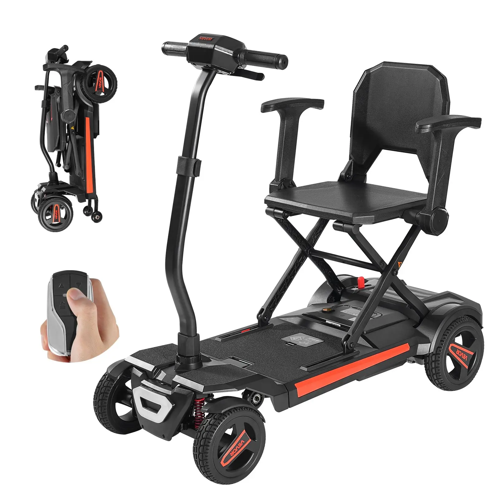 VEVOR 4-Wheel Electric Auto Fold Mobility Scooter for Seniors Adults, Remote Control Integrated Automatic Folding Scooter with NFC Keys, Long Range, 265LBS Loading Capacity Travel Mobility Device