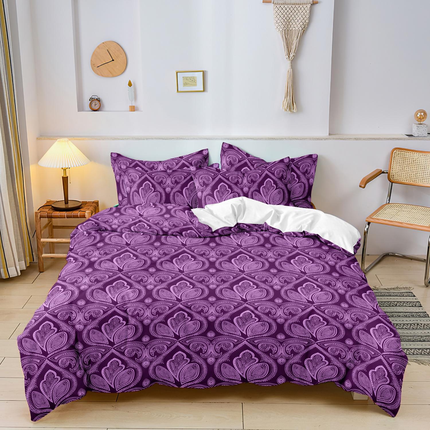 Mandala Floral Pattern Decorative Duvet Cover Set, 3-Count Set Including 1 Duvet Cover & 2 Pillowcases without Filler, Soft and Comfortable for Home Bedroom