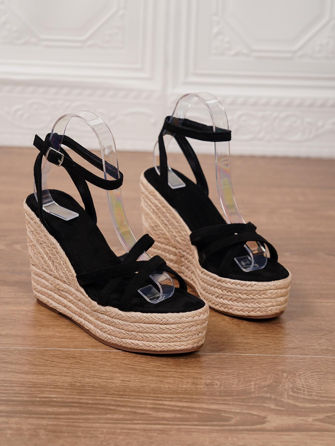 Women's Boho Stylish Vacation Sandals, Suede Upper, Rubber Sole, 4.5 Inch Heel, Waterproof Platform, Comfortable Grass Bottom, Sizes 36-43, Platform High Heel, Platform Footwear