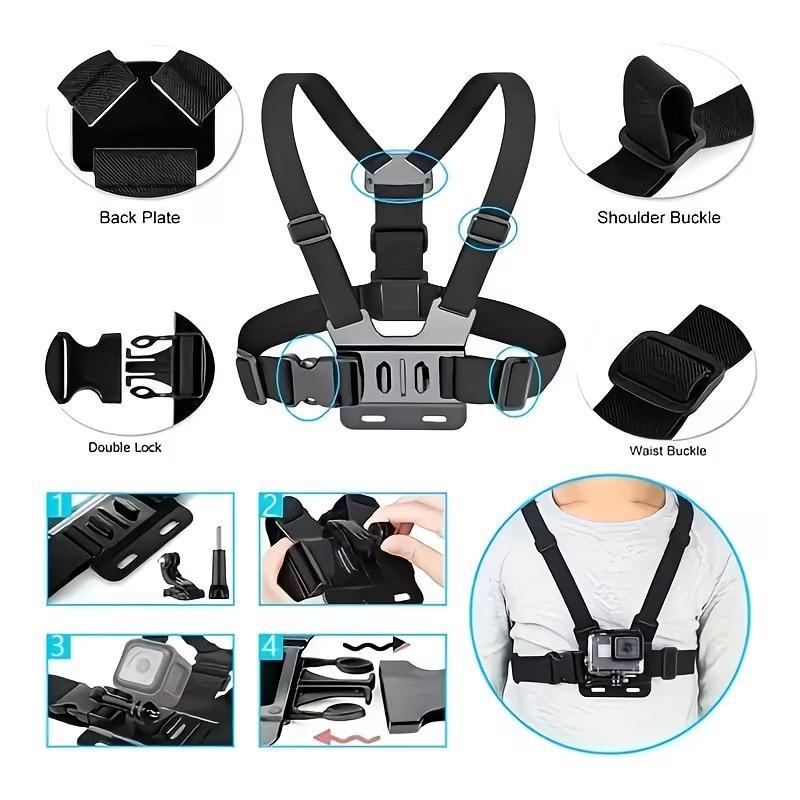 Phone Chest Strap Mount Holder, Pov Sports Camera Clip, Compatible with Apple Samsung, Outdoor Cycling, Live Streaming, Fishing, Extreme Sports Accessories