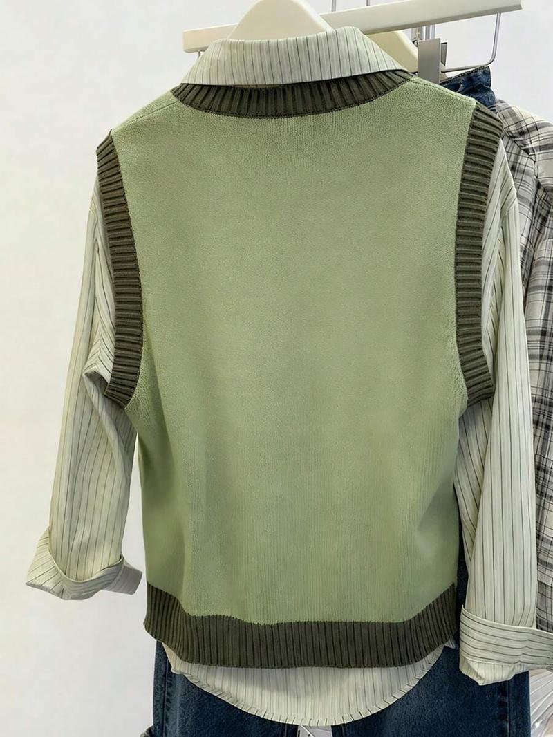 Women's Knitted Sweater Vest, Spring & Fall Casual Loose Fit Round Neck Top, Stylish Small Batch Design, Versatile Layering Piece