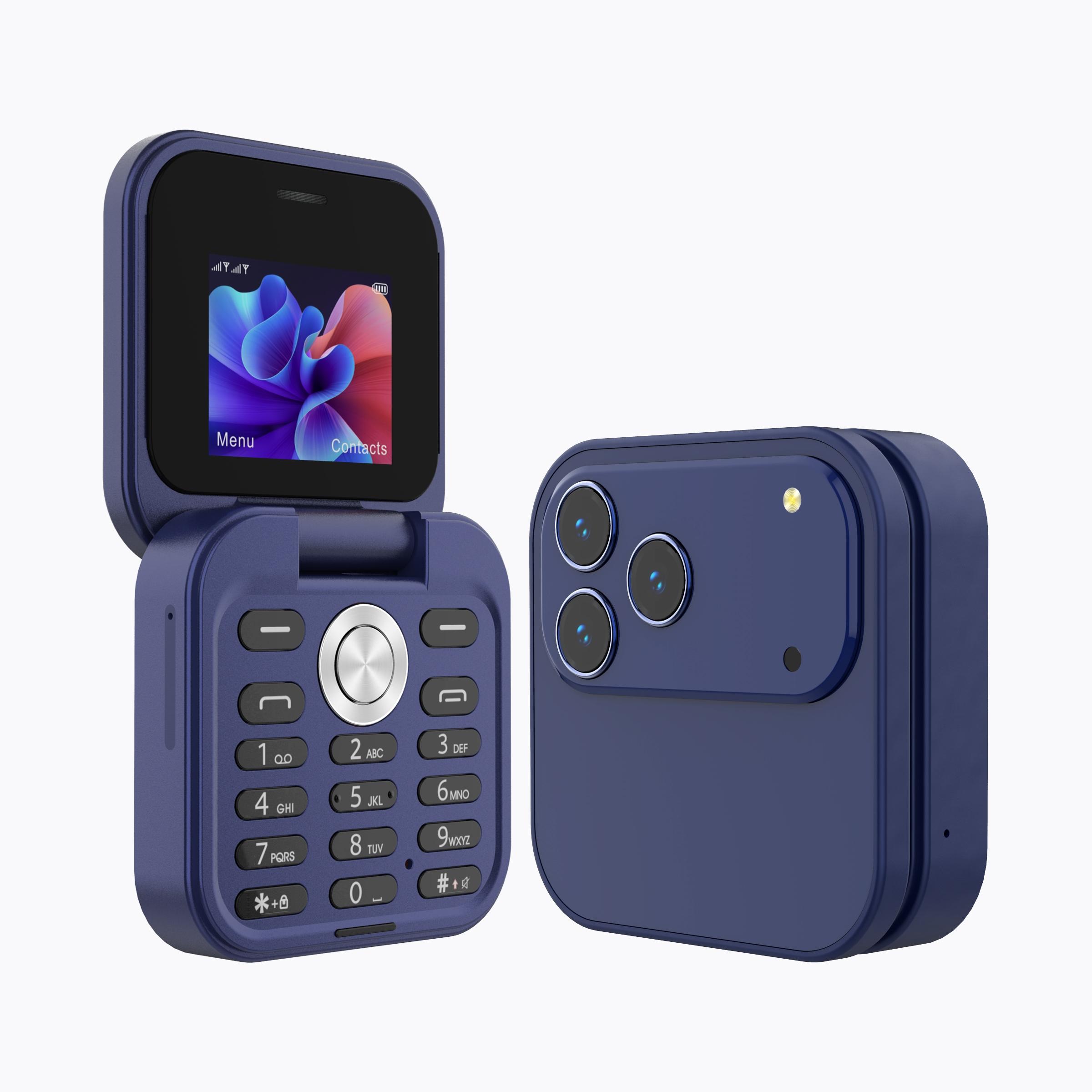 FUFFI fashionable mini folding clamshell phone with 2G network, 1.77-inch high-definition screen, dual SIM dual standby, 1000 mAh battery, flashlight/ music/ video/ convenient lanyard/ maximum support for 8GB capacity expansion