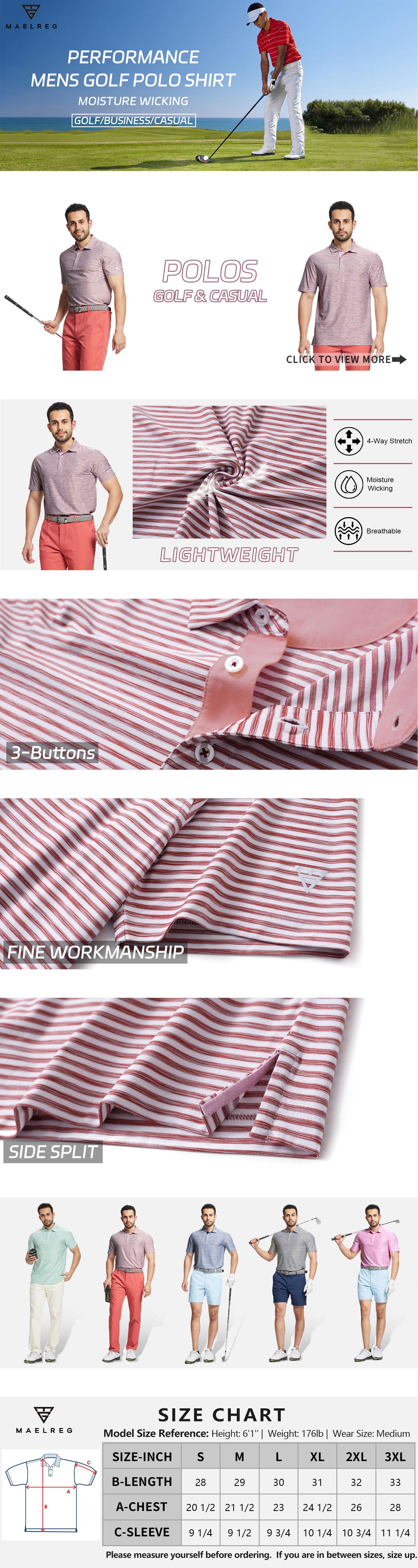 M MAELREG Men’s Striped Lightweight Quick Dry Polo Shirt Breathable 4-Way Stretch Shortsleeve Casual Menswear Golf Performance Top