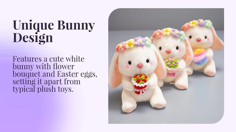 25cm/9.84in Flower Garland Lop-Eared Rabbit Plush Toy - Cute White Bunny Holding Easter Eggs & Flower Bouquet | Festive Decor Ornament | Perfect Gift for Easter, Valentine’s Day, Girlfriend’s Surprise & Best Friend’s Birthday | Soft Cuddly Stuffed Doll