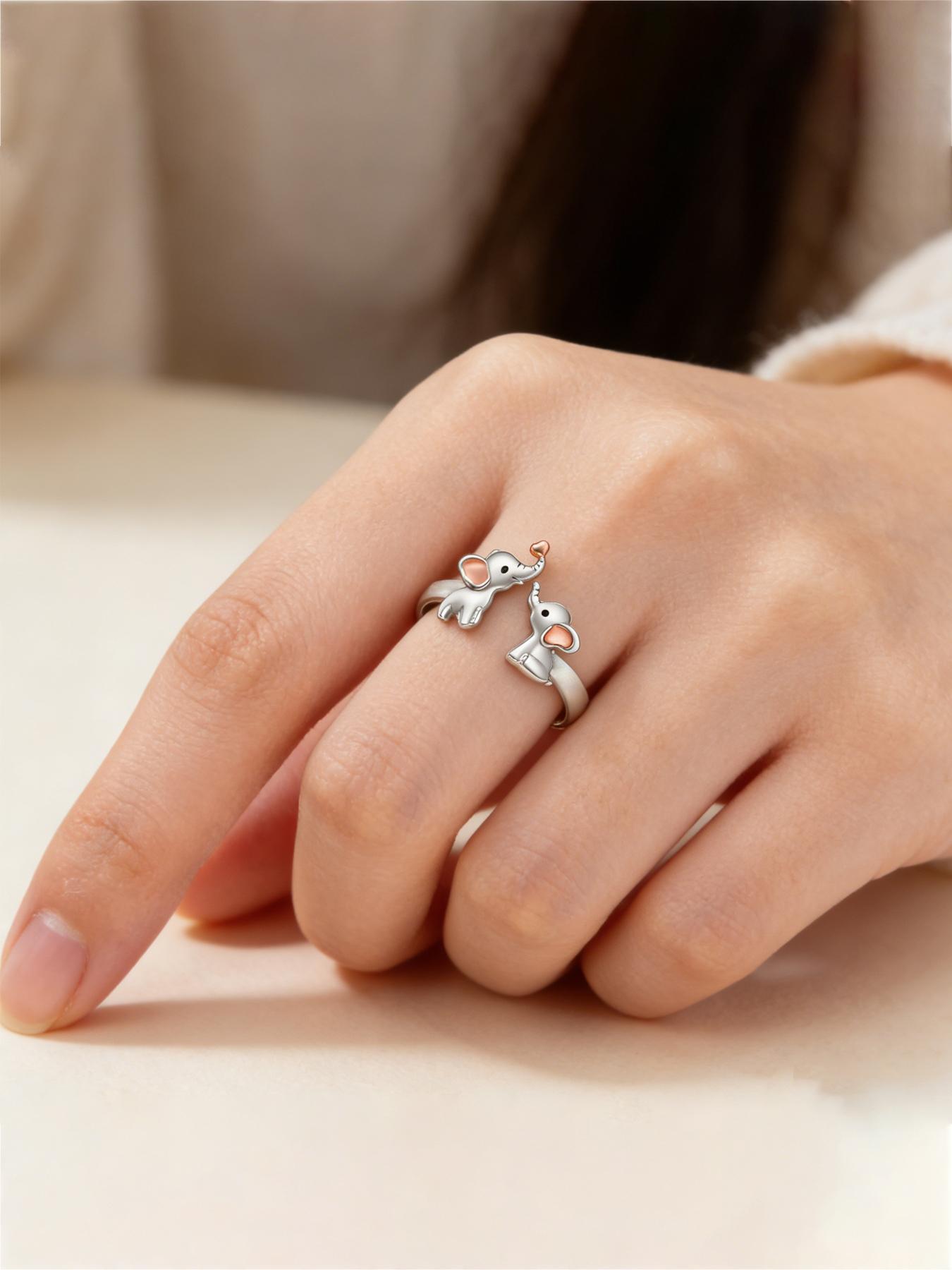 Adjustable Elephant Ring for Mother and Daughter, Heart Animal Jewelry, Perfect Mother's Day Gift, Symbol of Eternal Love