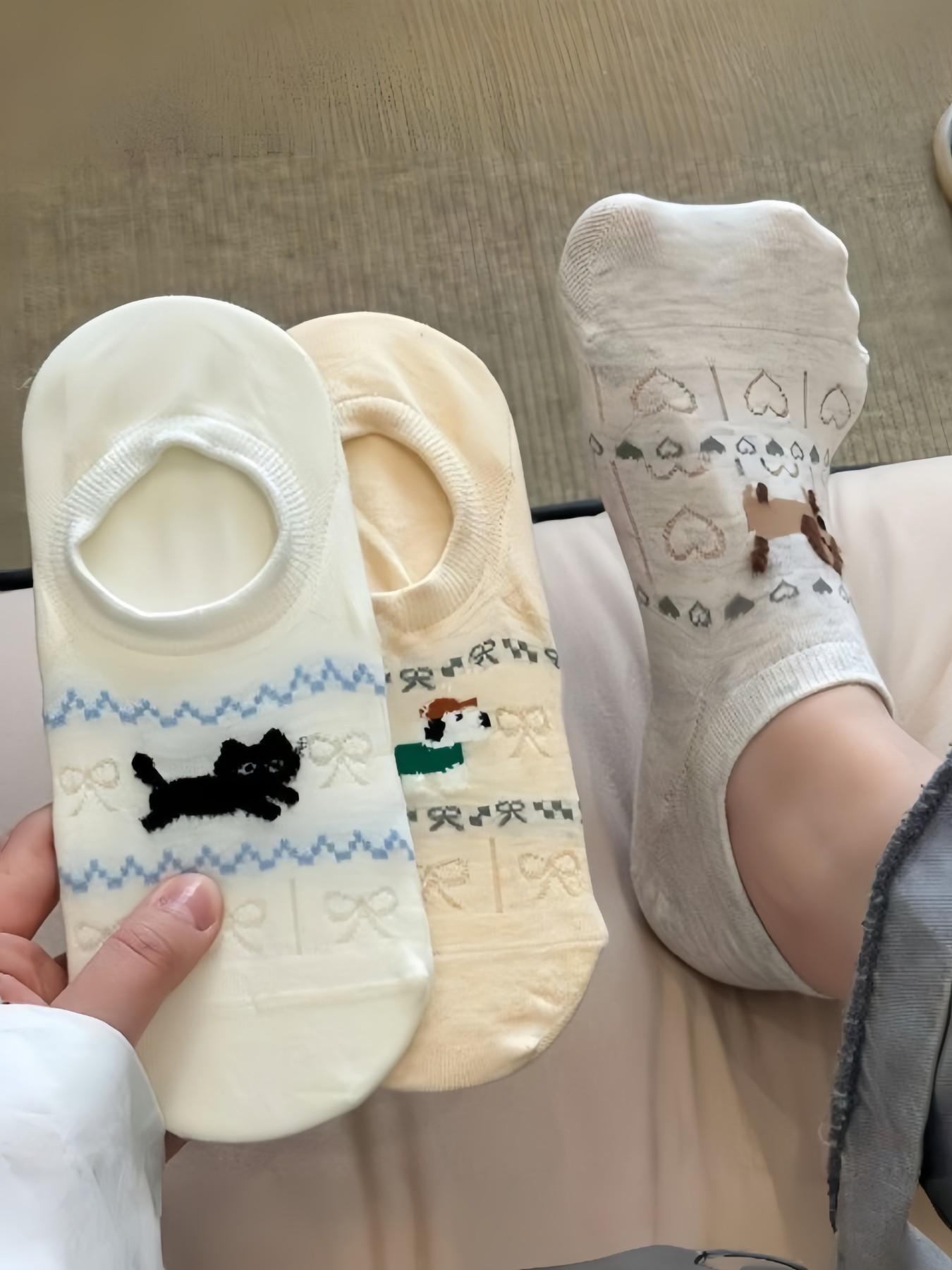 Women's 6 Pairs Invisible Socks, Cute Cartoon Animal Patterns, Daily Wear, Comfortable Fashion Design, Perfect Gift Choice