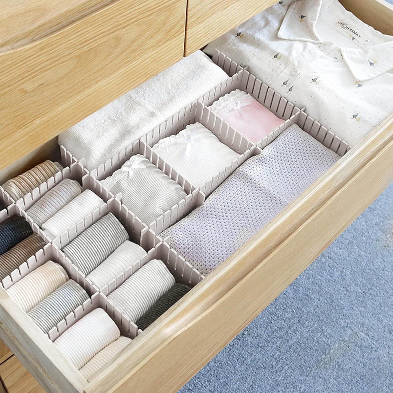 6pcs Adjustable Drawer Dividers, Thick PP Material Non-Slip, Home Storage Organizer, Suitable for Wardrobe, Underwear, Socks, Kitchen Utensils