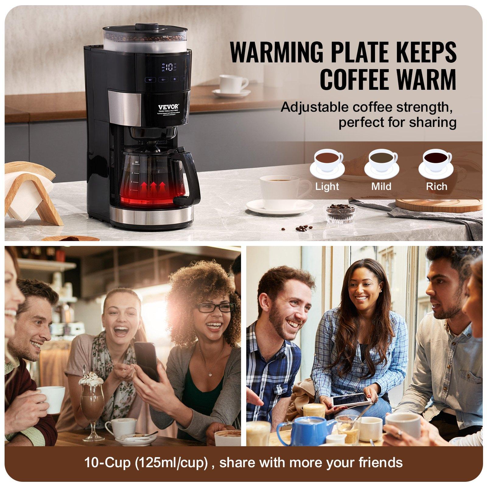 VEVOR Coffee Maker with Grinder, 10 Cup Coffee Machine, Grind and Brew Coffee Maker with 3 Brew Strength Control, Drip Coffee Maker with Adjustable Grinding Coarseness, for Home Office Restaurant VEVOR Coffee Maker with Grinder, 10 Cup Coffee Machine, Grind and Brew Coffee Maker with 3 Brew Strength Control, Drip Coffee Maker with Adjustable Grinding Coarseness, for Home Office Restaurant