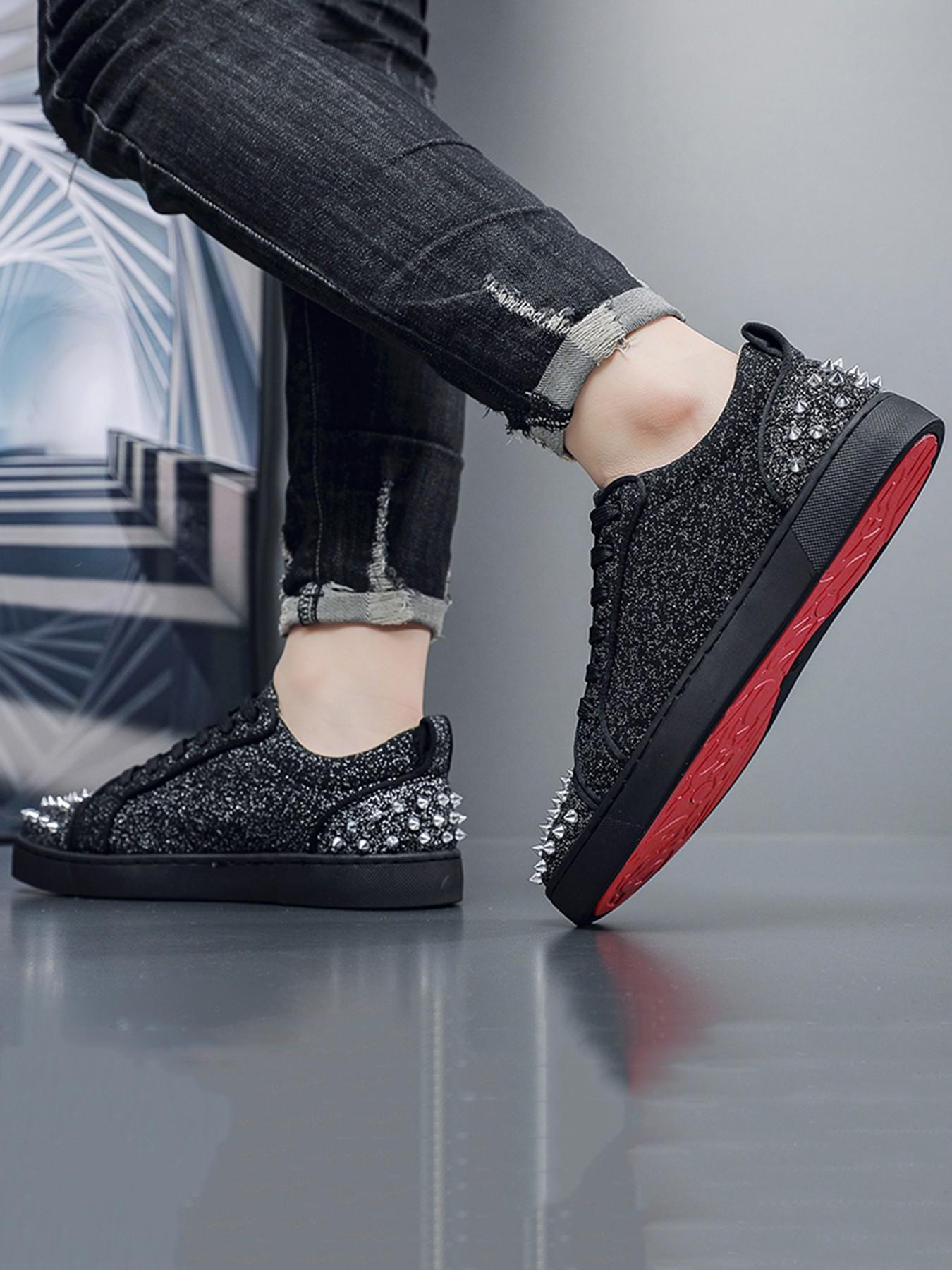 Men's Fashion Outdoor Urban Casual Shoes, Rivet Board Sneakers, All-Season Plain Design, PU Leather, Rubber Sole, Versatile Party Wear