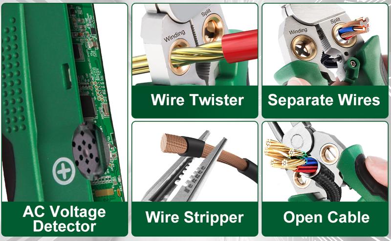 8 in 1 Wire Stripper Twister for Cutting and Pulling Wires, Cable Scissors,Voltage Tester Pliers, 12V to 250V Live,Null,Hot Wire Judgment AC DC, Audible and Flashing LED Alarms Diy Tools Tool Kit Set Hand Tools Wirecutters