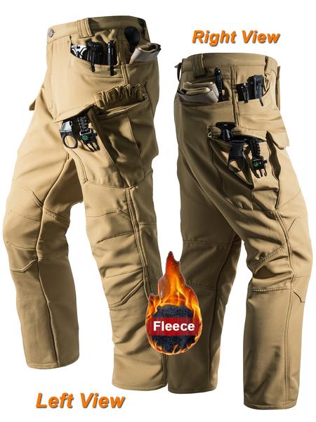 Men's Tactical Fleece Lined Cargo Pants, Autumn Winter Outdoor Multi-Pocket Workwear, Warm Lightweight Durable Scratch-Resistant Hunting Shooting Hiking Pants