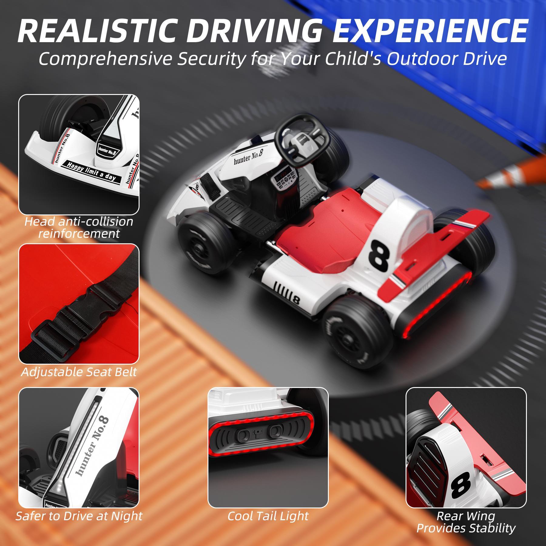 XJD 12V/24V  Electric Go Kart for Kids Battery Powered Pedal Go Kart with Remote Control/ LED Lights /USB Bluetooth Steering Wheel Motor Driving Play Mini Dirt Bikes Rechargeable Car