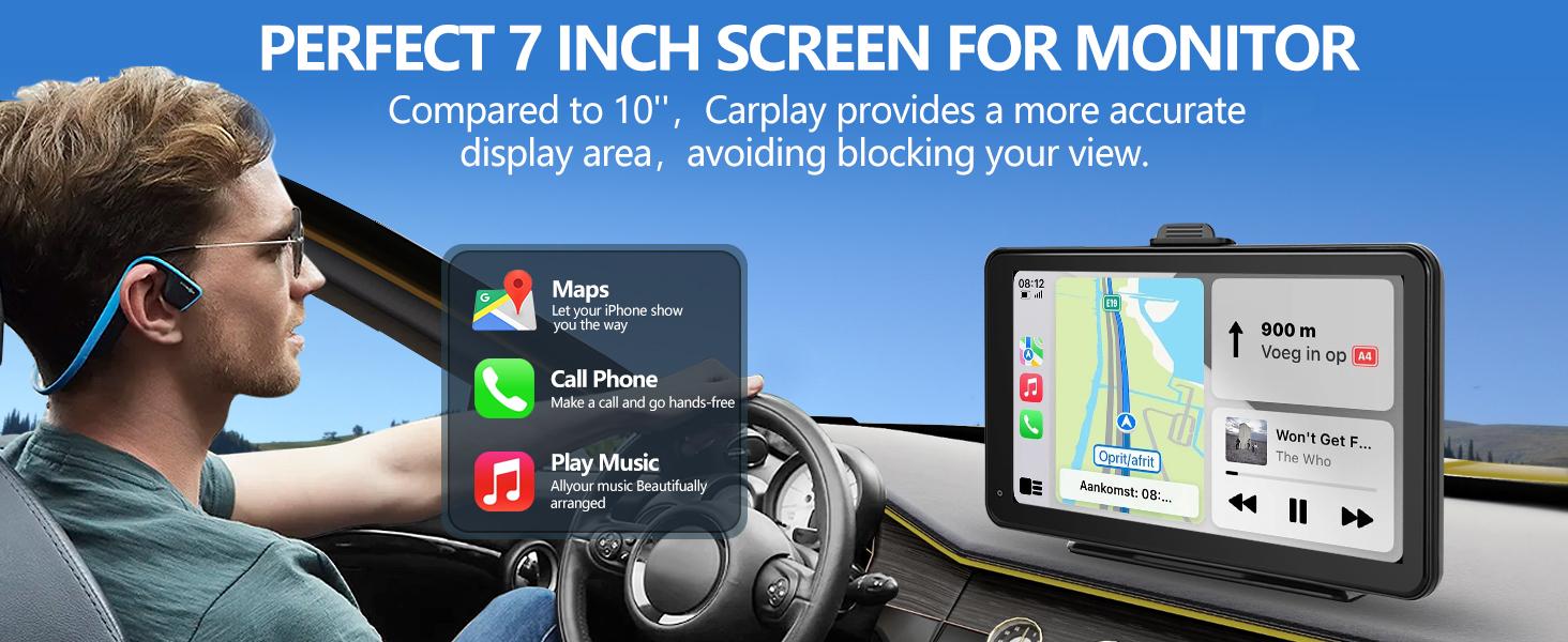 【PASLDA】Portable Wireless Carplay Car Stereo, 7" HD Touchscreen for Car with Apple CarPlay & Android Auto with Backup Camera/Mirror Link/Voice Control/Bluetooth/GPS/AUX for All Vehicles