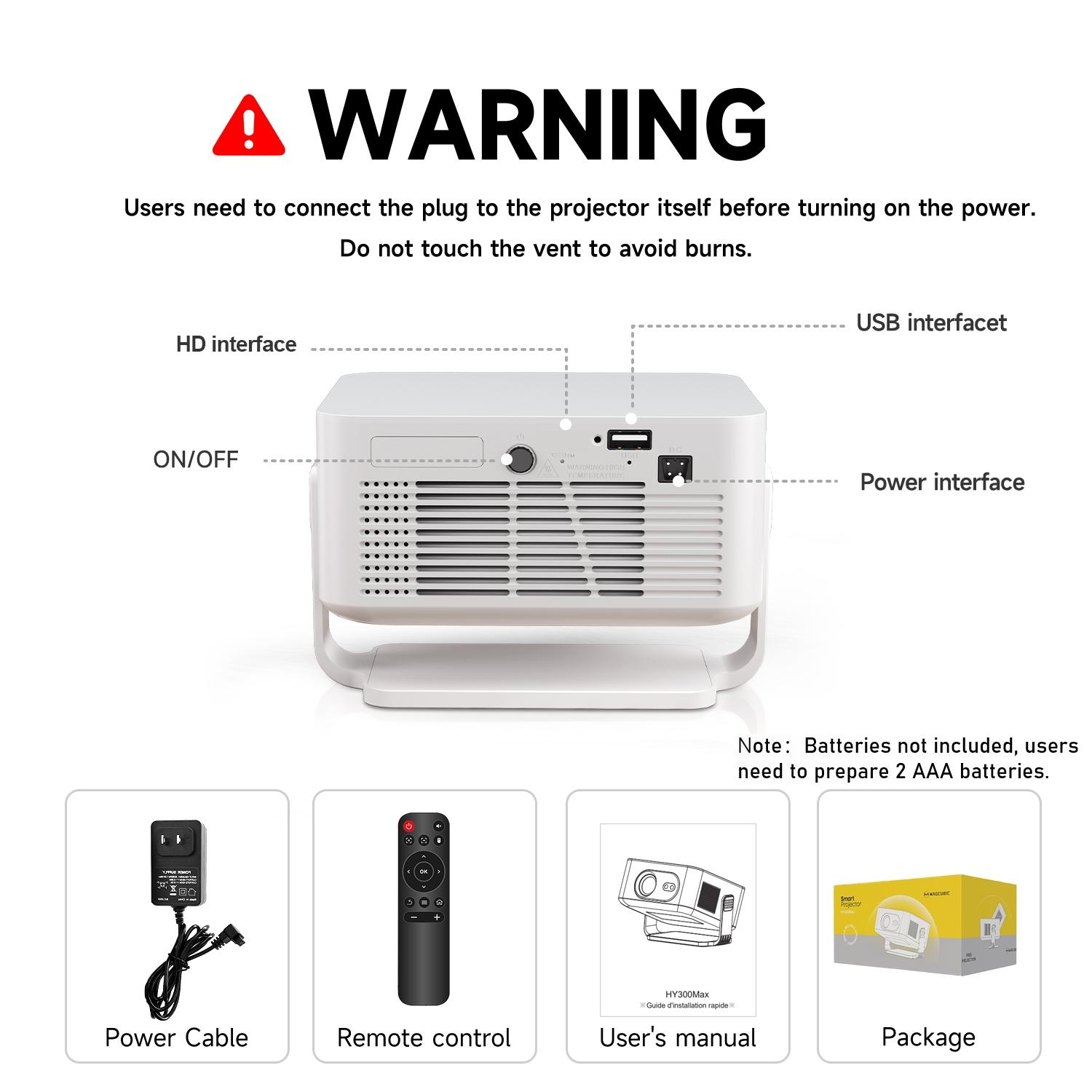 Magcubic HY300MAX Auto Focus wireless projector 400ANSI Android 14 Allwinner H726 with 0.8:1 Throw Ratio Dual WiFi6 BT5.4 HDR/HDR10+/HLG Auto Keystone Correction Portable Mini Home Cinema Movie Outdoor