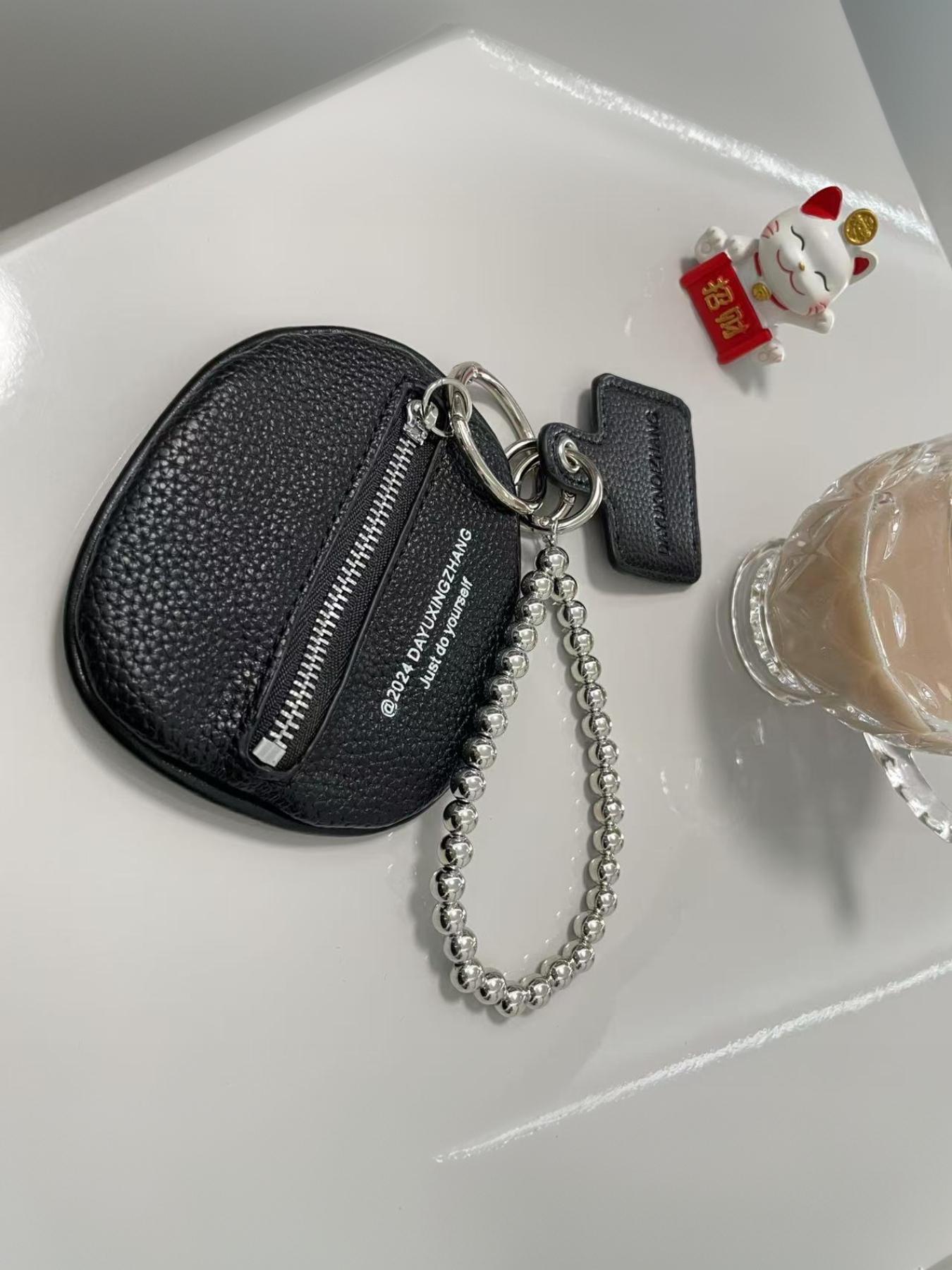 Fashion accessory bag pendant bag black lychee pattern key pouch internet-famous mini clutch