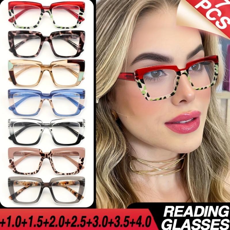 GIGULA 7-piece large frame progressive reading glasses, with spring hinge, close to the face, ladies' reading glasses, suitable for daily use parties, can be used for driving, High Quality Eyewear