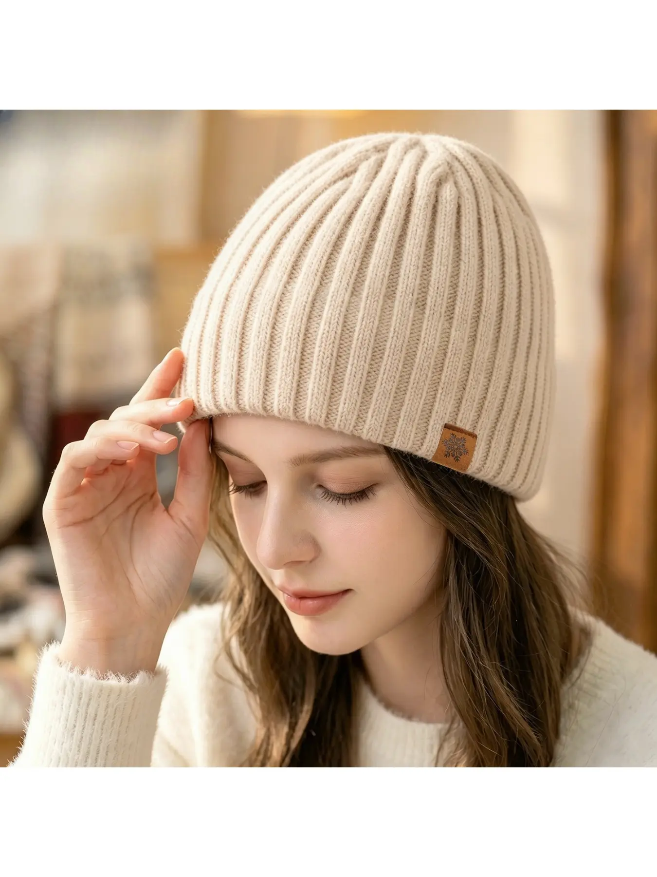 New women's knitted hat, double-layered and thickened, for autumn and winter outdoor cycling, casual wear, cold-proof and warm pullover wool hat