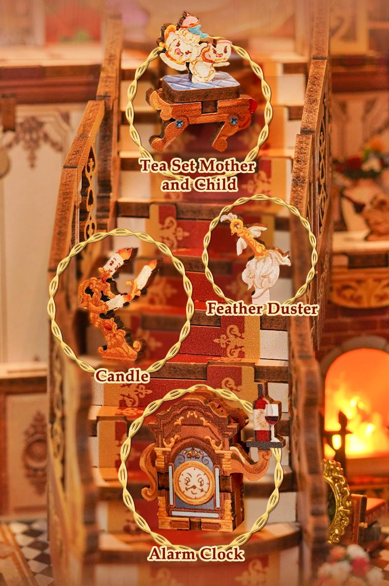 Tonecheer DIY Book Nook Kit for Adults 3D Wooden Puzzle Bookend Miniature House Kit with Dust Cover and LED Lights Gifts for Bookshelf Insert Decor - Dress Up Dolls Anime Artificial (Beast‌ and Beauty)