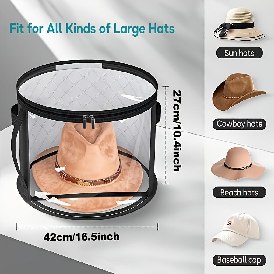 Extra Large Hat Storage Box, Foldable Non-Woven Organizer with Reinforced Handle, Transparent Window, Dual Zipper Design for Hats, Sun Hats, Beach Hats