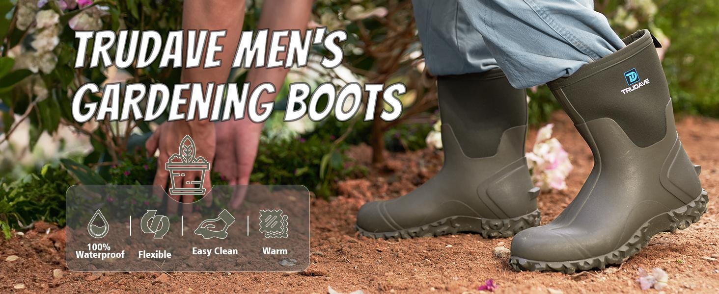 TruDave Rubber Boots for Men, 6mm Men's Mid Calf Waterproof Work Boots, Durable Anti-Slip Mud Boots for Farming Gardening Fishing  Search this page Boy Footwear Walking Shoes  Olive Green Closed Design
