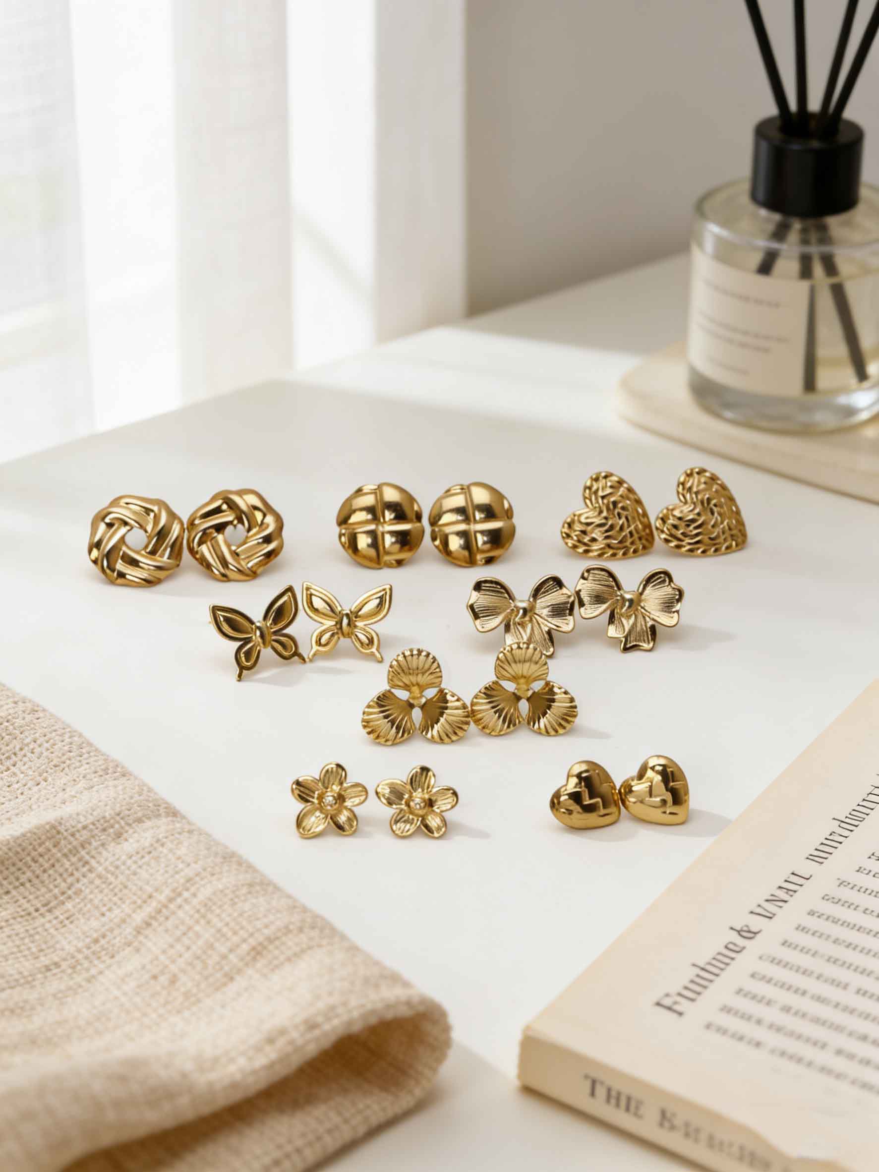 Vintage Gold Stud Earrings for Women, 18K Gold Plated Butterfly Flower Heart Bow Earring, Hypoallergenic Stainless Steel Jewelry, Trendy 2026 Summer Accessory for Daily & Party