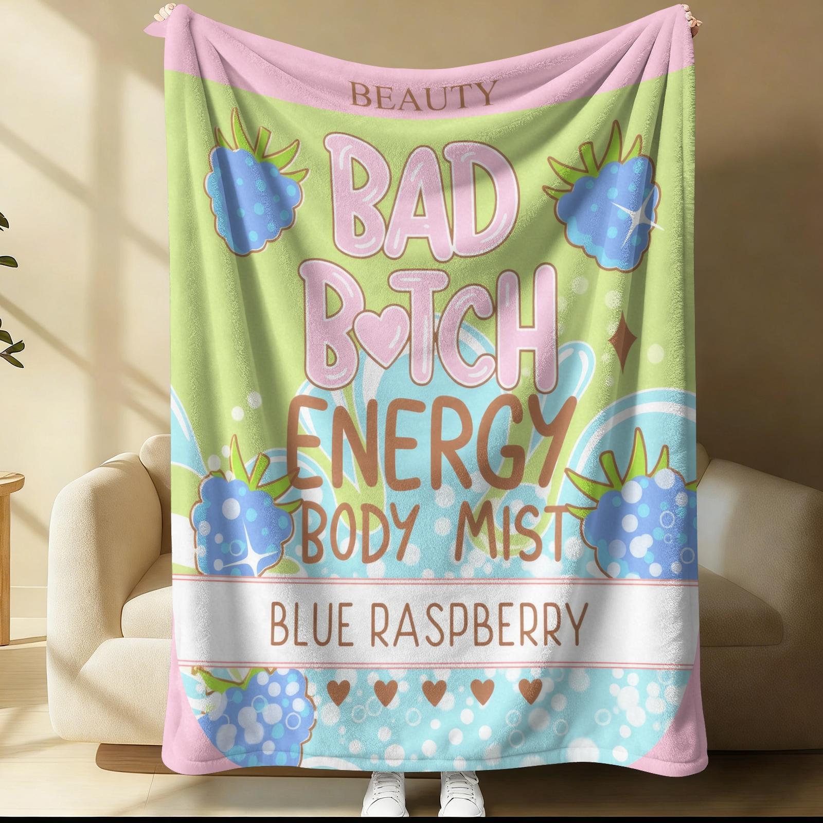 Bad Bitch Energy Flannel Blanket, Y2K Coquette Funny Slogan Cherry Popsicle Throw Blanket, Ultra Soft Warm Blanket for Teen Girls Women, Cute Girly Aesthetic Gift Blanket, Cozy for Couch Bed Sofa Bedroom Dorm