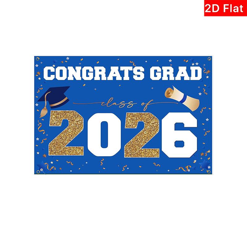 2D Flat Banner 1pc, 2026 Graduation Season Decor, Large Outdoor Flag, Blue, High School & University Party Supplies