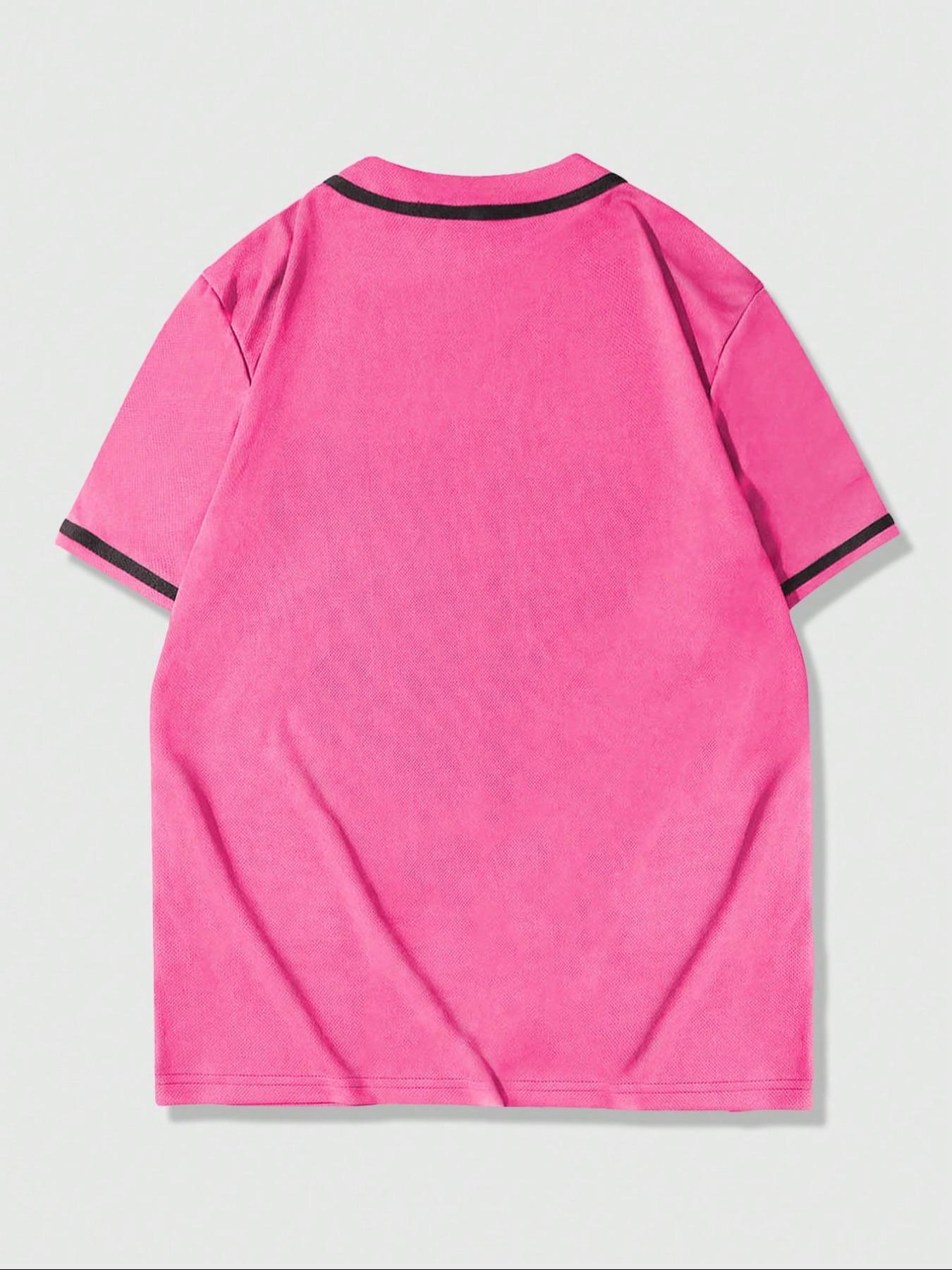 Women's Number Print Baseball Jersey, Casual Fashion Loose Letter Print Short Sleeve Button Design Blouse for Daily Wear, Ladies Clothes for All Seasons