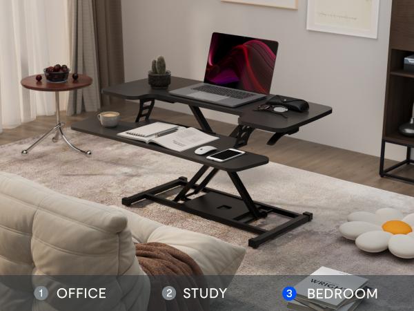 【TikTokShopBlackFriday】Height Adjustable Standing Desk Converter, Sit-to-Stand Desk Riser U-Shape with Spacious Removable Keyboard Tray, 2-Tier Desktop Computer Workstation in Black  Color
