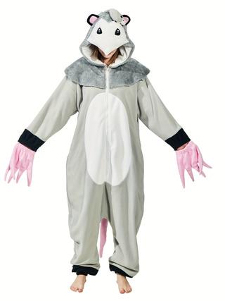 Cute Opossum Onesie Pajamas Adult Halloween Cosplay Christmas Novelty Nightwear Carnival Costume Fit Animal  Womenswear Pockets Winter Polyester