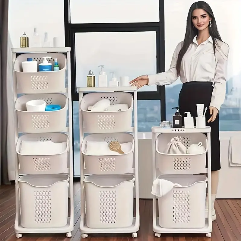 Laundry Hamper, Modern Upgrade 3/4 Tier Laundry Basket with Wheels, Large Capacity Laundry Basket, Movable By Layer Classification, Home Storage, Suitable for Laundry Room, Bathroom Decor And Accessories, Laundry Organizers And Storage