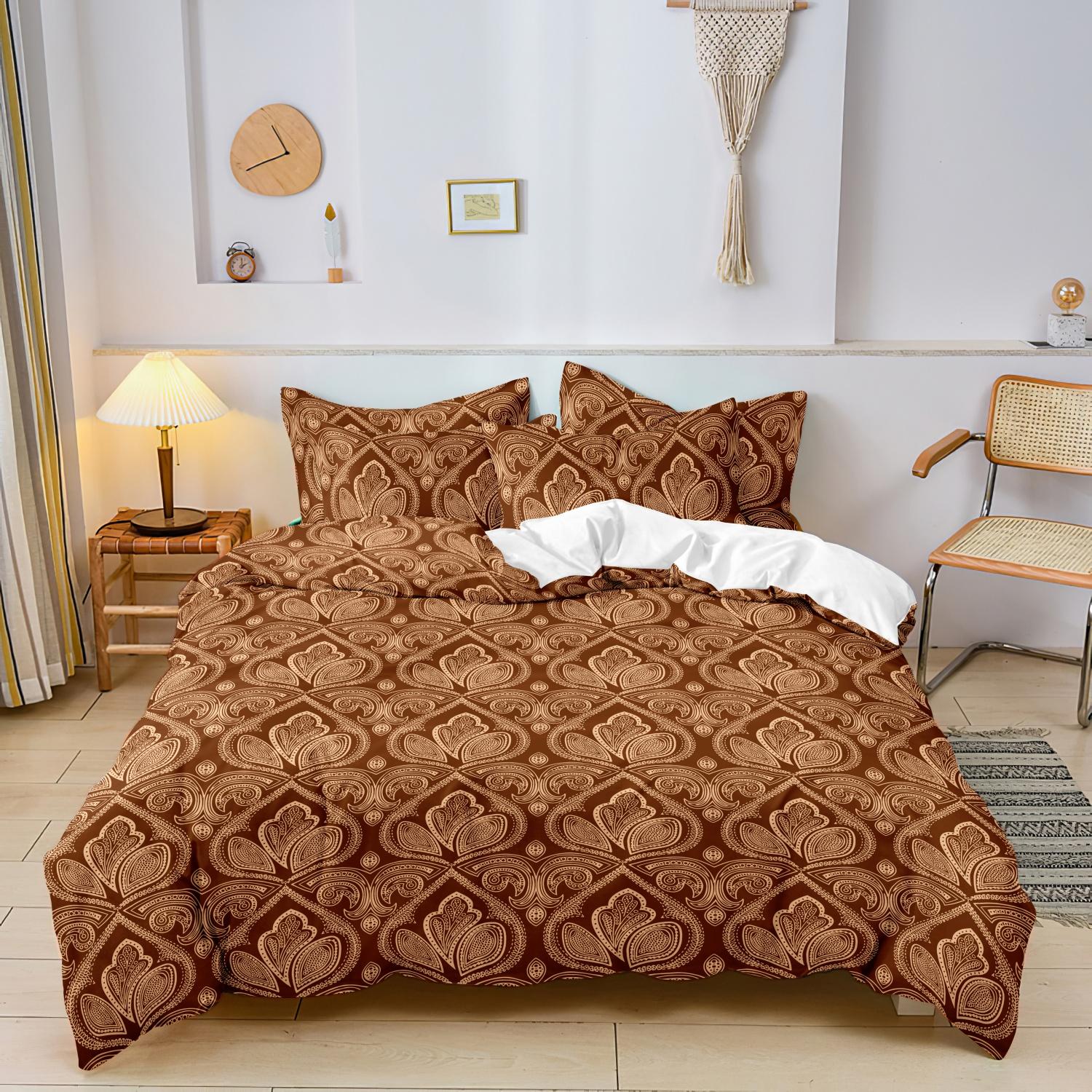 Mandala Floral Pattern Decorative Duvet Cover Set, 3 Counts/set Including 1 Duvet Cover & 2 Pillowcase without Filler, Soft Comfortable for Home Bedroom