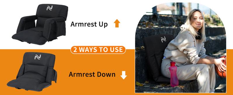 SLSY Thick Stadium Seats for Bleachers with Back Support, Folding Stadium Seats Bleacher Seats with Backs and Cushion, 6 Reclining Positions Stadium Chair for Sporting Events Outdoor Indoor