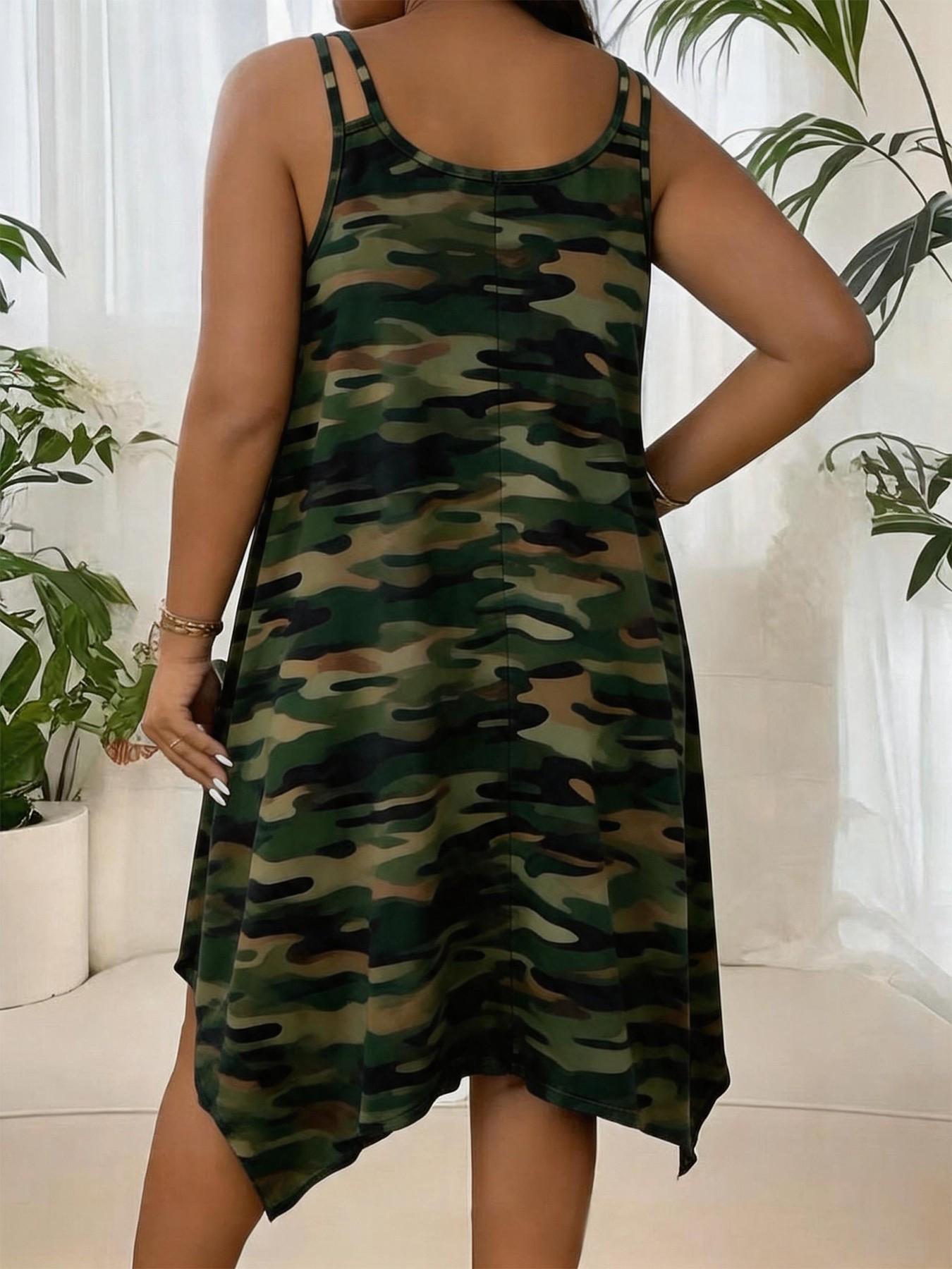 New Arrival Women's Summer Fashion Camouflage Print Dress, Asymmetrical Hem Casual Elegant Daily Wear, Plus Size Comfortable Style