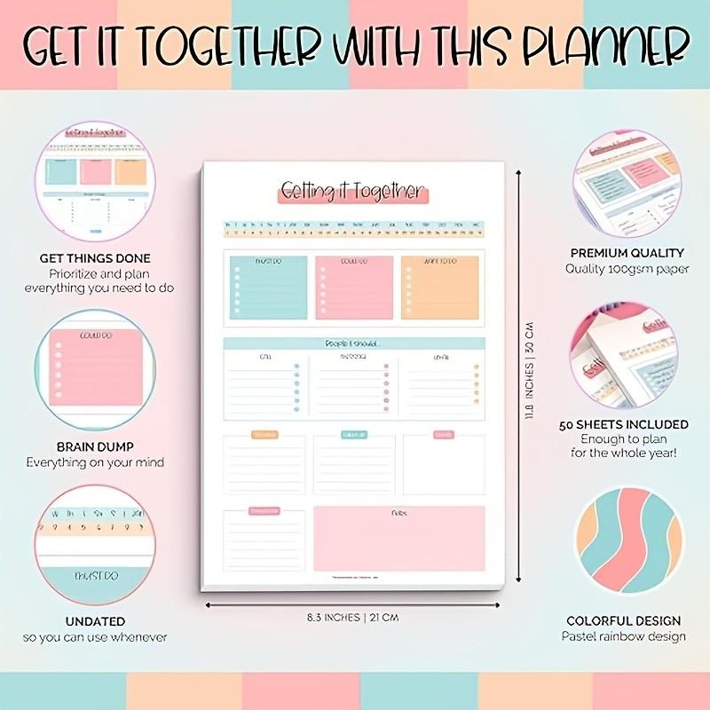 Life Planning Notebook, Daily Planner with Priorities, Contacts, Notes, Cute Work Family Life Organizer, Productivity Planner