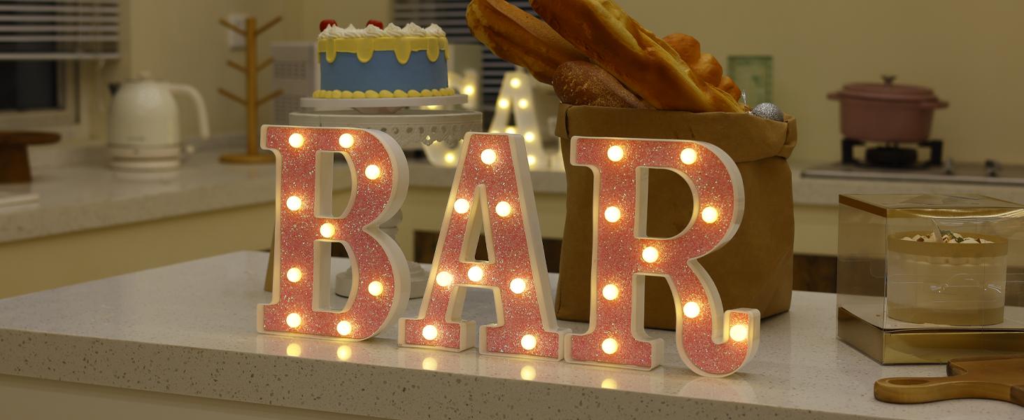 LED Letter Lights Pink Glitter Marquee Letters Light Up Alphabet Letters Sign Battery Powered for Home Party Decoration Night Bar Wedding Birthday Christmas Lamp Girls Gift - Letter A